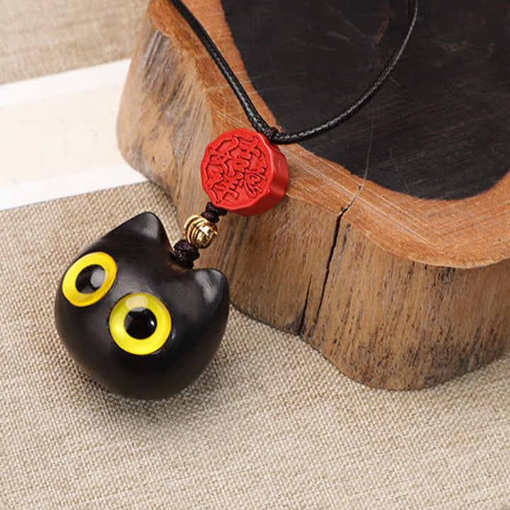 Buddha Stones Collar ajustable de equilibrio con diseño de gato de la suerte, sándalo rojo y madera de ébano. - image 2