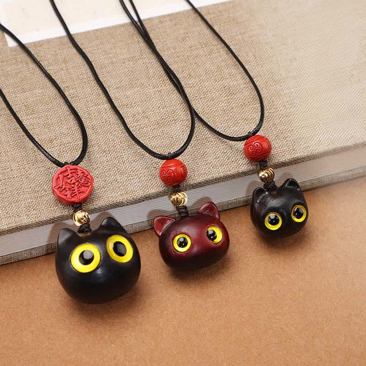 Buddha Stones Collar ajustable de equilibrio con diseño de gato de la suerte, sándalo rojo y madera de ébano. - image 21