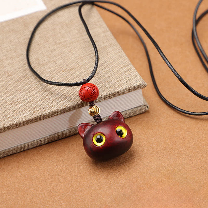 Buddha Stones Collar ajustable de equilibrio con diseño de gato de la suerte, sándalo rojo y madera de ébano. - Sándalo rojo - image 12