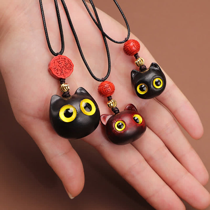 Buddha Stones Collar ajustable de equilibrio con diseño de gato de la suerte, sándalo rojo y madera de ébano. - image 18