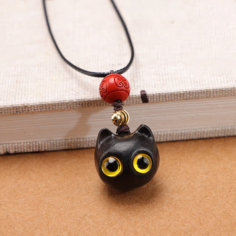 Buddha Stones Collar ajustable de equilibrio con diseño de gato de la suerte, sándalo rojo y madera de ébano. - Pequeña madera de ébano - image 8