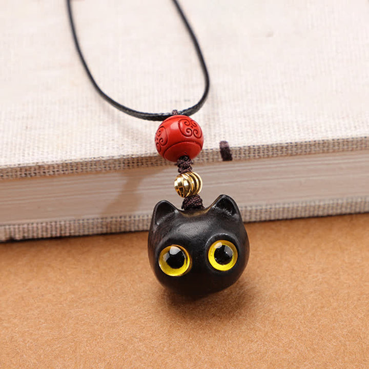Buddha Stones Collar ajustable de equilibrio con diseño de gato de la suerte, sándalo rojo y madera de ébano. - Pequeña madera de ébano - image 8