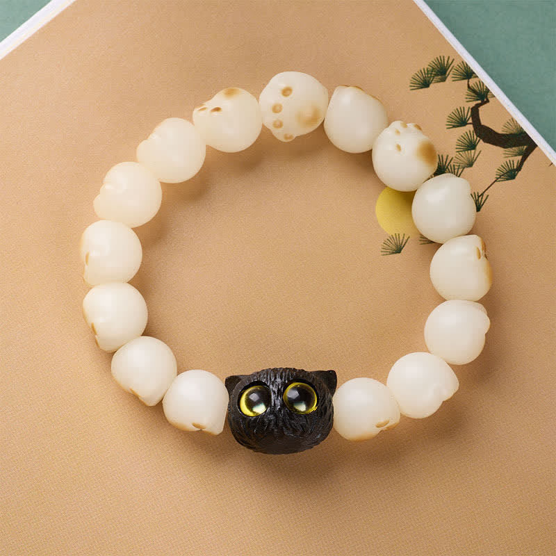 Buddha Stones Pulsera de pureza y sabiduría con forma de pata de gato y madera de ébano de Bodhi Seed - image 1
