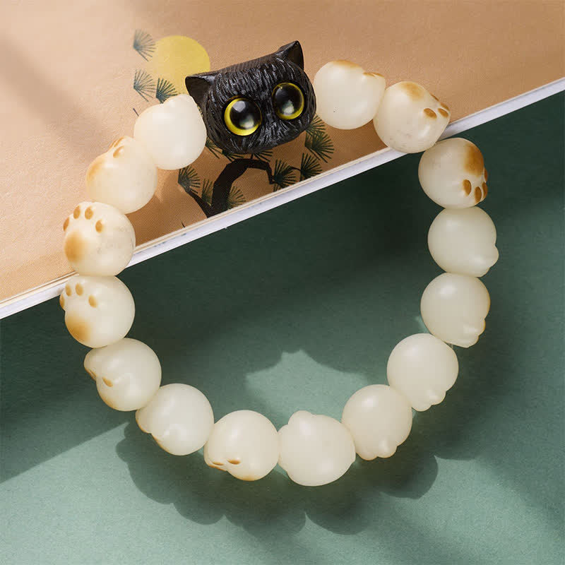 Buddha Stones Pulsera de pureza y sabiduría con forma de pata de gato y madera de ébano de Bodhi Seed - image 2