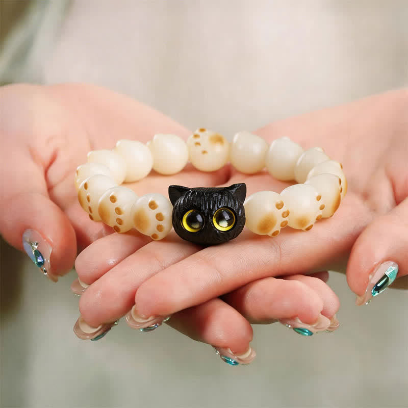 Buddha Stones Pulsera de pureza y sabiduría con forma de pata de gato y madera de ébano de Bodhi Seed - Gato - image 0