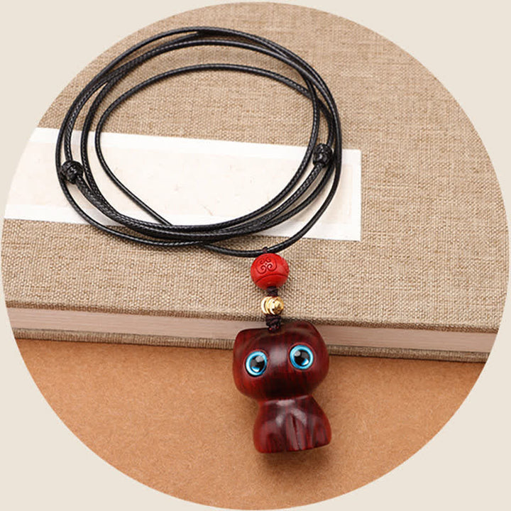 Buddha Stones Collar con colgante de gato tranquilo, bonito y tranquilo, de madera de ébano y sándalo rojo. - image 7