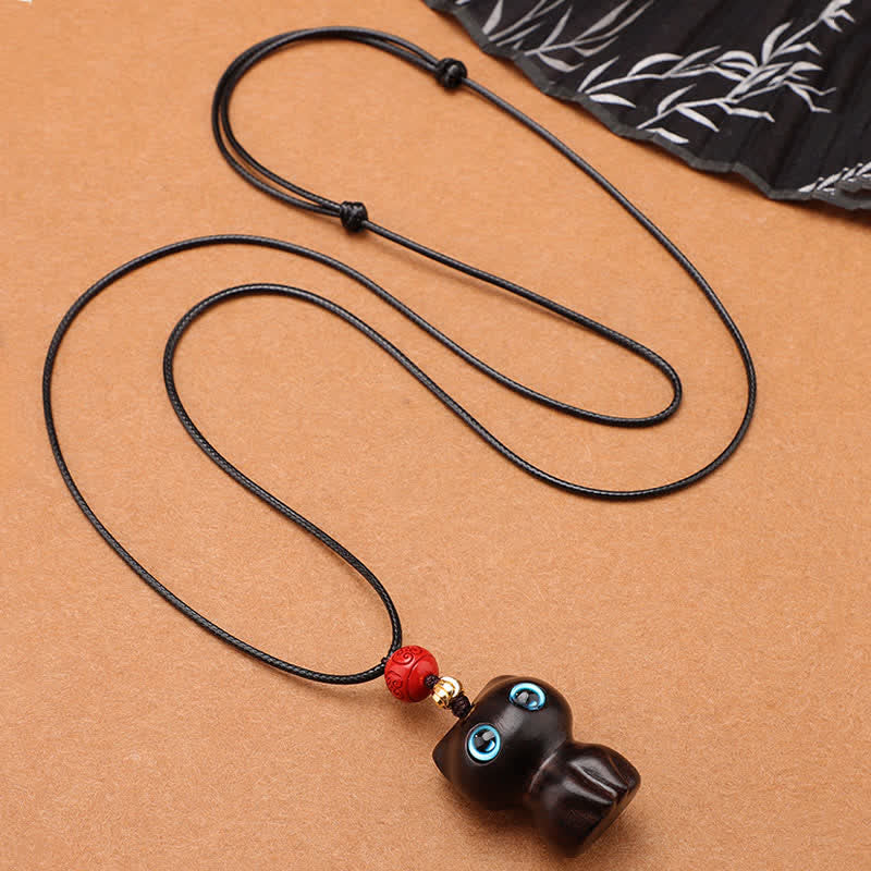 Buddha Stones Collar con colgante de gato tranquilo, bonito y tranquilo, de madera de ébano y sándalo rojo. - image 2