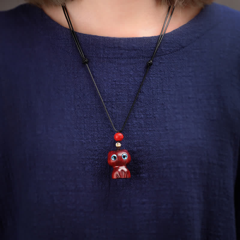 Buddha Stones Collar con colgante de gato tranquilo, bonito y tranquilo, de madera de ébano y sándalo rojo. - image 9