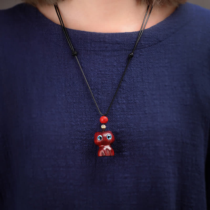 Buddha Stones Collar con colgante de gato tranquilo, bonito y tranquilo, de madera de ébano y sándalo rojo. - image 9
