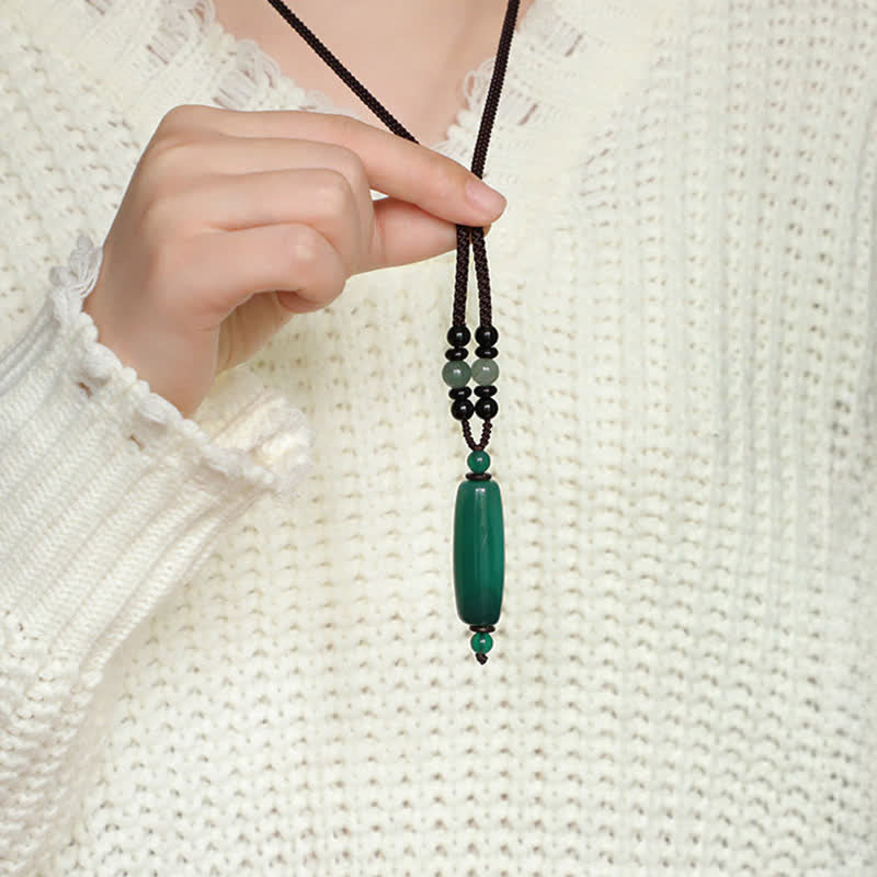 Buddha Stones Collar con colgante ovalado trenzado de ágata verde y ágata roja - image 6