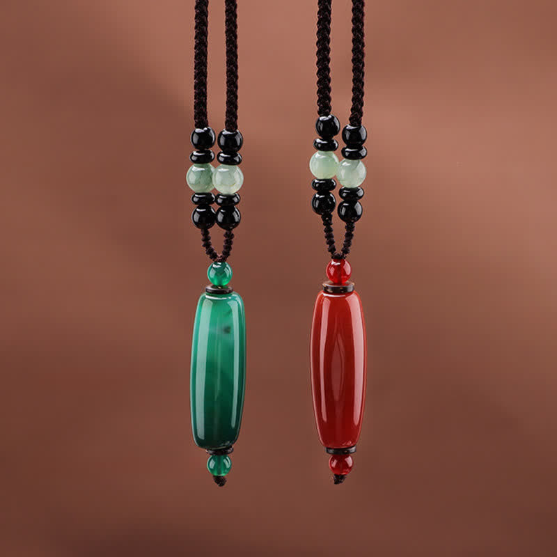 Buddha Stones Collar con colgante ovalado trenzado de ágata verde y ágata roja - image 13
