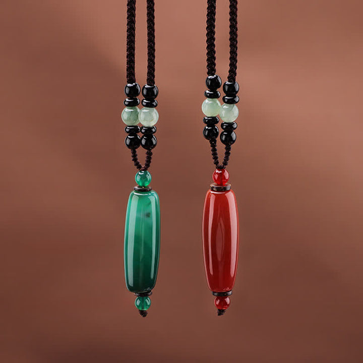 Buddha Stones Collar con colgante ovalado trenzado de ágata verde y ágata roja - image 13