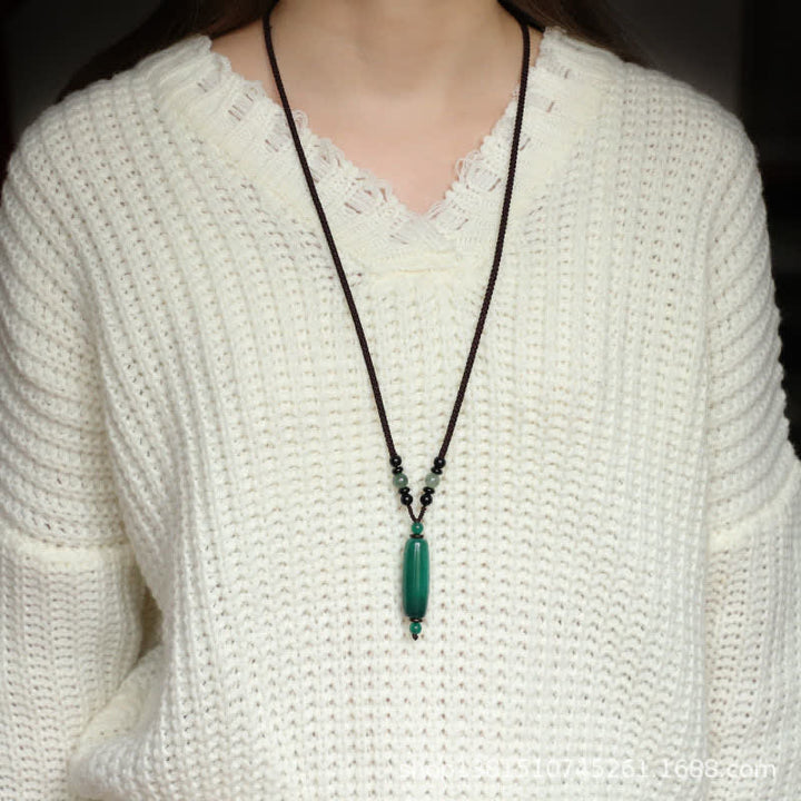 Buddha Stones Collar con colgante ovalado trenzado de ágata verde y ágata roja - image 7