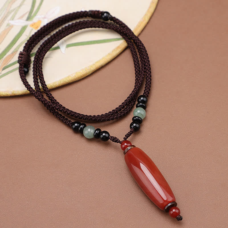 Buddha Stones Collar con colgante ovalado trenzado de ágata verde y ágata roja - image 10