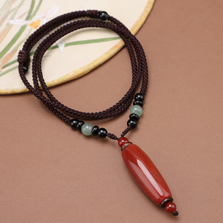 Buddha Stones Collar con colgante ovalado trenzado de ágata verde y ágata roja - image 10