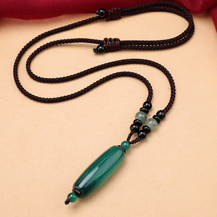 Buddha Stones Collar con colgante ovalado trenzado de ágata verde y ágata roja - image 2