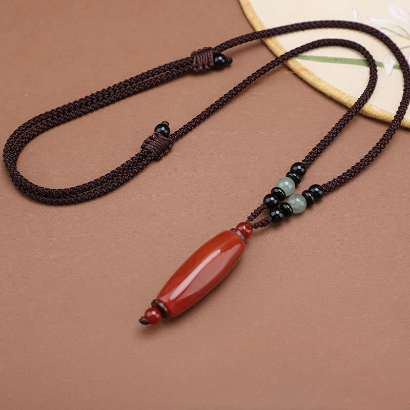 Buddha Stones Collar con colgante ovalado trenzado de ágata verde y ágata roja - Ágata roja natural (el color puede variar) - image 8
