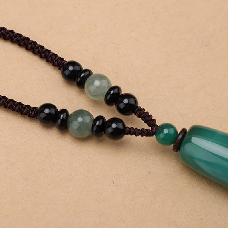 Buddha Stones Collar con colgante ovalado trenzado de ágata verde y ágata roja - image 4