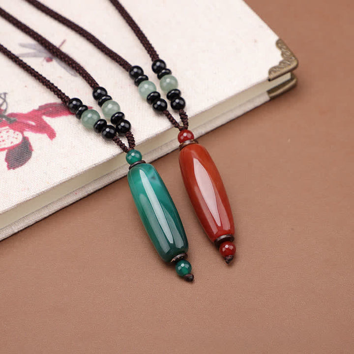 Buddha Stones Collar con colgante ovalado trenzado de ágata verde y ágata roja - image 14