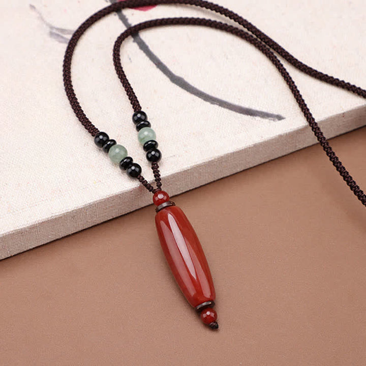 Buddha Stones Collar con colgante ovalado trenzado de ágata verde y ágata roja - image 9