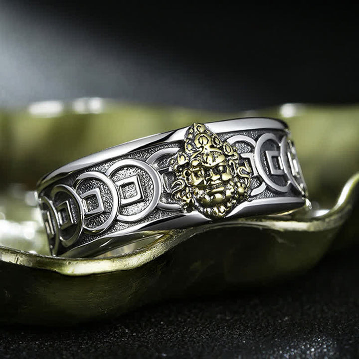 Buddha Stones Anillo ajustable de protección Jambhala de cobre tibetano chapado en plata amarilla - image 4