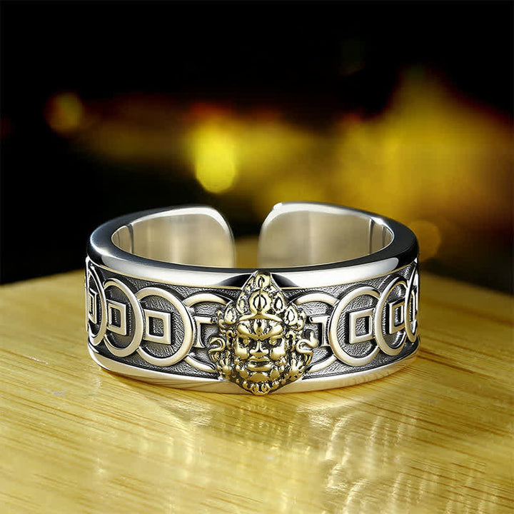 Buddha Stones Anillo ajustable de protección Jambhala de cobre tibetano chapado en plata amarilla - Cobre (Sanación ♥ Riqueza) - image 0