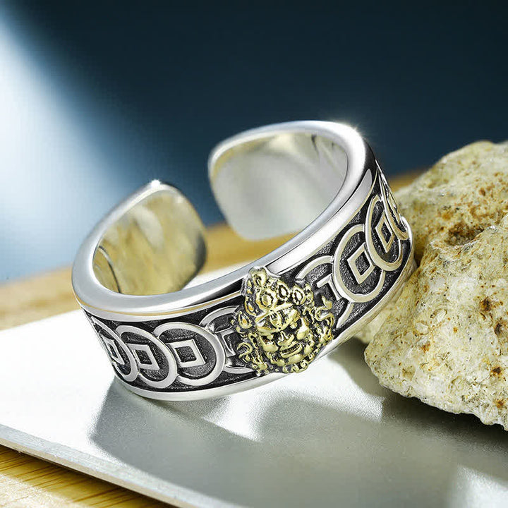 Buddha Stones Anillo ajustable de protección Jambhala de cobre tibetano chapado en plata amarilla - image 1