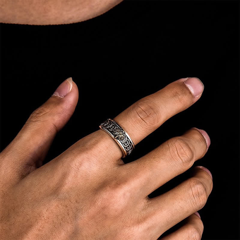 Buddha Stones Anillo ajustable de protección Jambhala de cobre tibetano chapado en plata amarilla - image 7