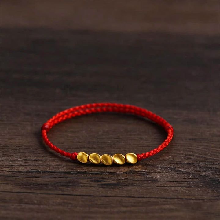 Buddha Stones Pulsera ajustable trenzada con cuentas retorcidas tejida a mano en hilo rojo - Cuerda roja - image 0