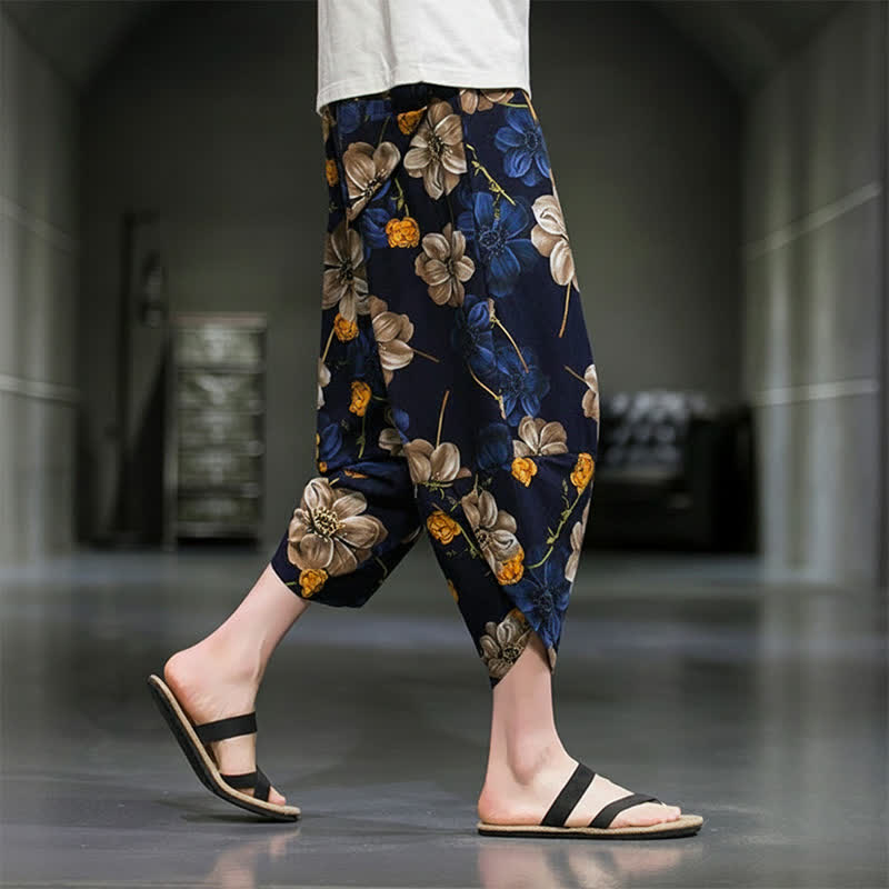 Buddha Stones Pantalones capri de verano informales estilo boho con estampado floral para hombre, corte ajustado y bolsillos. - image 7