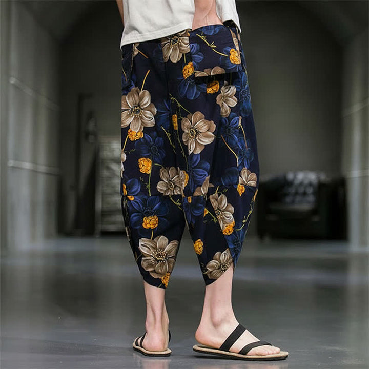 Buddha Stones Pantalones capri de verano informales estilo boho con estampado floral para hombre, corte ajustado y bolsillos. - image 4