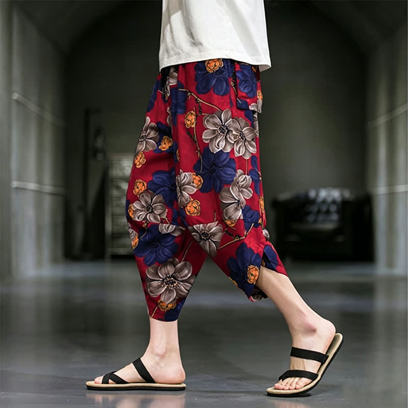 Buddha Stones Pantalones capri de verano informales estilo boho con estampado floral para hombre, corte ajustado y bolsillos. - image 13