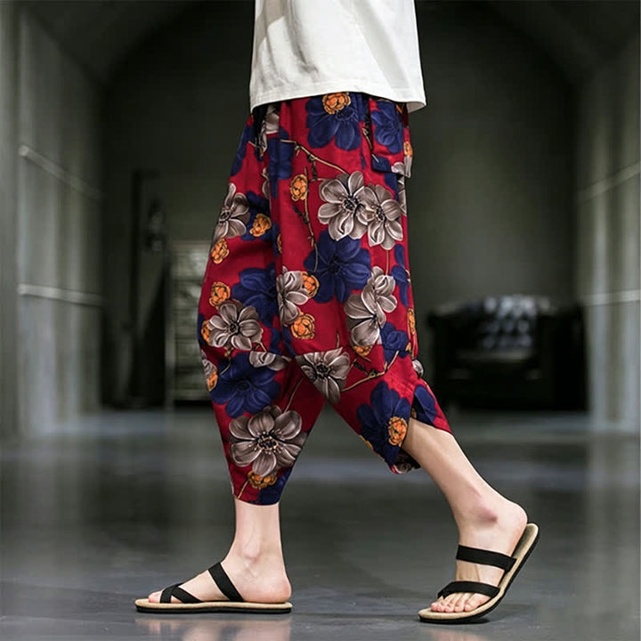 Buddha Stones Pantalones capri de verano informales estilo boho con estampado floral para hombre, corte ajustado y bolsillos. - image 13