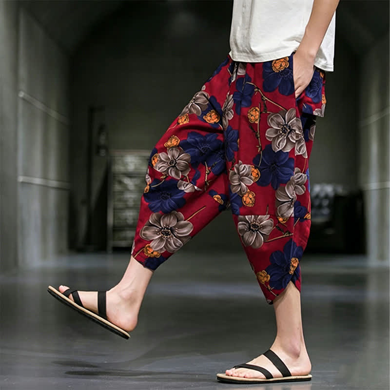 Buddha Stones Pantalones capri de verano informales estilo boho con estampado floral para hombre, corte ajustado y bolsillos. - image 16