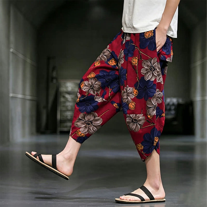 Buddha Stones Pantalones capri de verano informales estilo boho con estampado floral para hombre, corte ajustado y bolsillos. - image 16