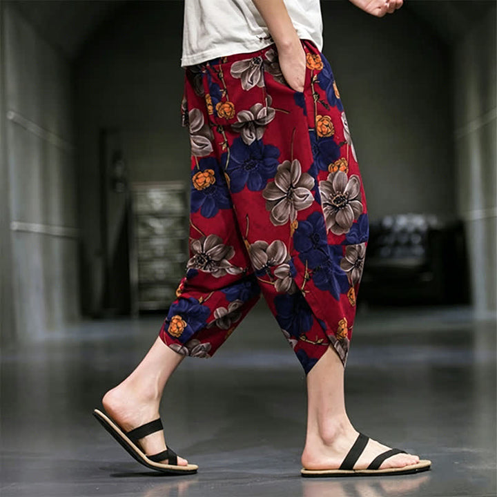 Buddha Stones Pantalones capri de verano informales estilo boho con estampado floral para hombre, corte ajustado y bolsillos. - image 15