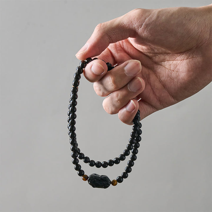 Buddha Stones Pulsera de cuentas talladas a mano PiXiu Rainbow Obsidian Black Obsidian Wealth - image 14