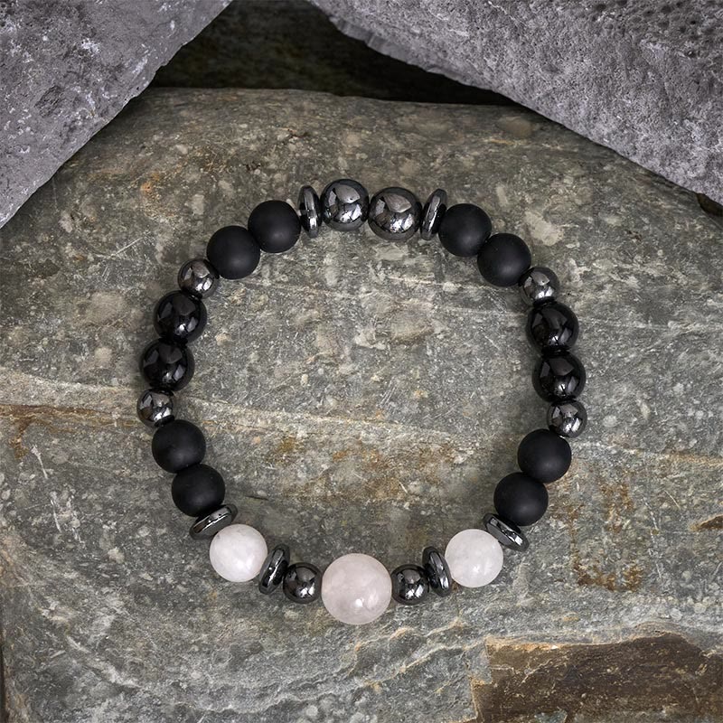 Buddha Stones Pulsera de soporte con cuentas negras de hematita - Hematita (circunferencia de la muñeca: 15-16 cm) - image 0