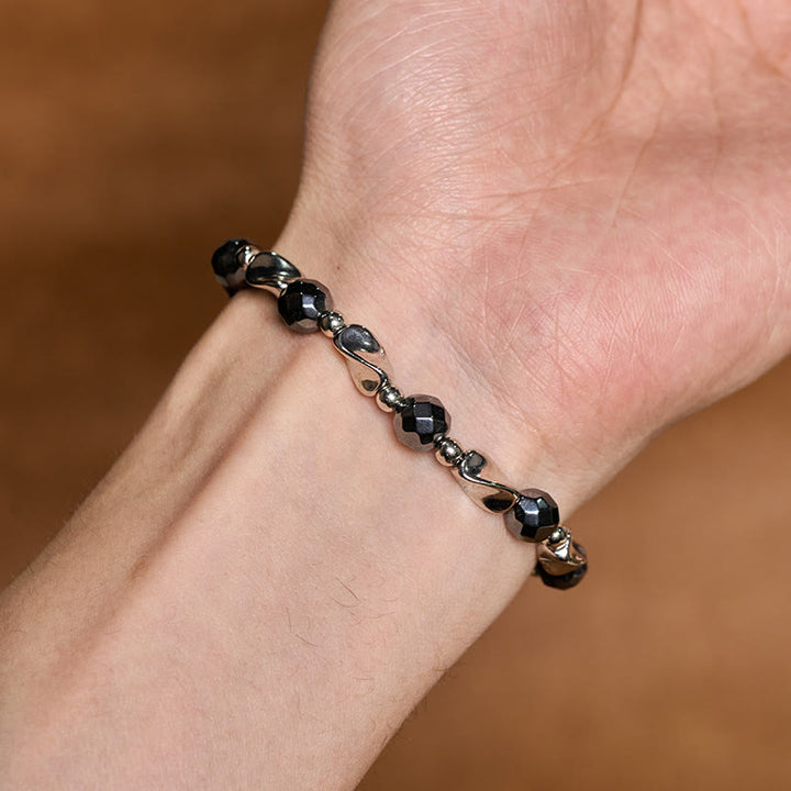 Buddha Stones Pulsera de cadena resistente de acero de titanio y hematita natural - image 3