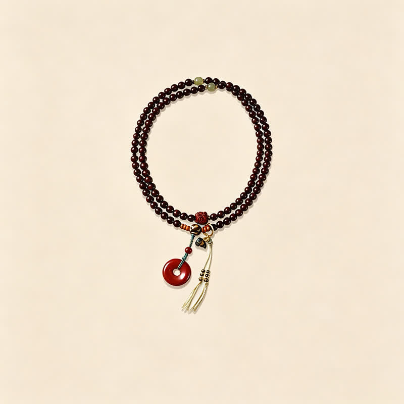 Buddha Stones Mala de protección con hebilla de paz de sándalo rojo, tejido a mano, 108 cuentas. - image 6