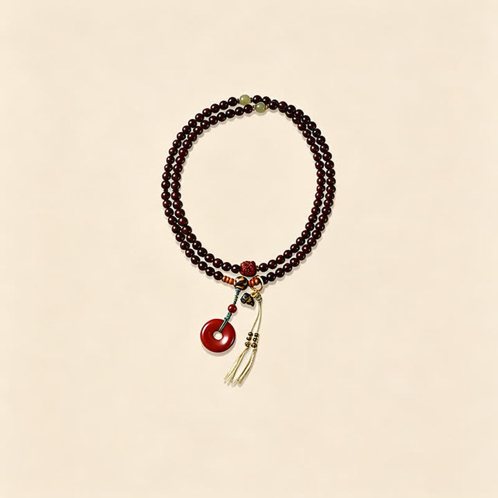Buddha Stones Mala de protección con hebilla de paz de sándalo rojo, tejido a mano, 108 cuentas. - image 6