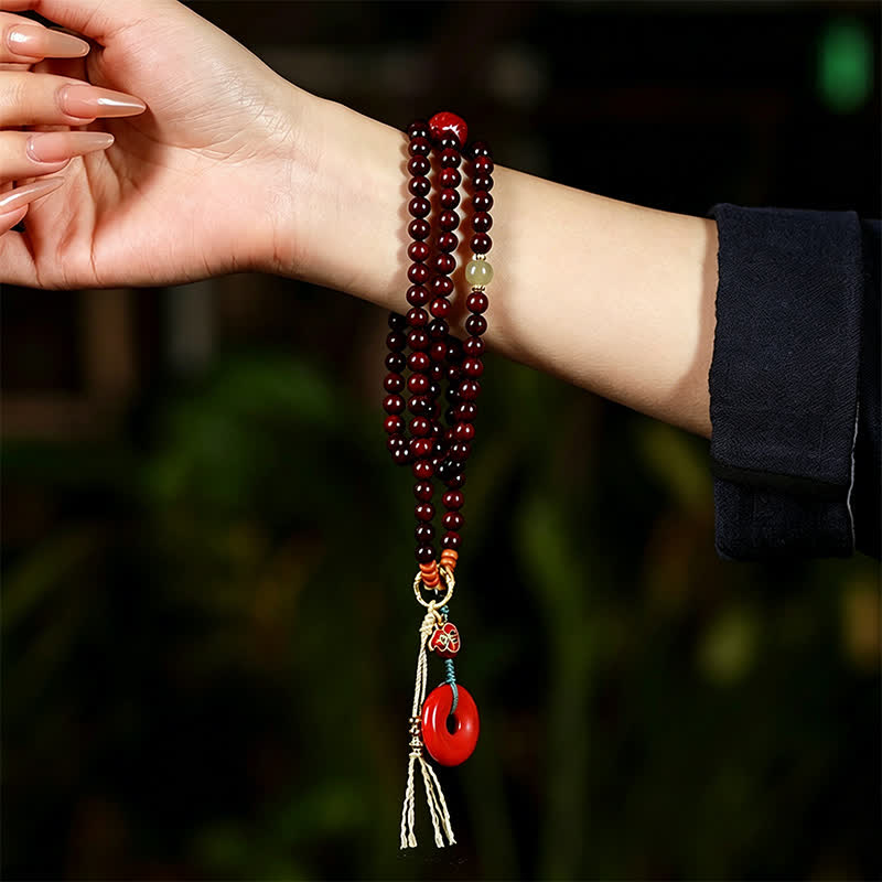 Buddha Stones Mala de protección con hebilla de paz de sándalo rojo, tejido a mano, 108 cuentas. - image 7