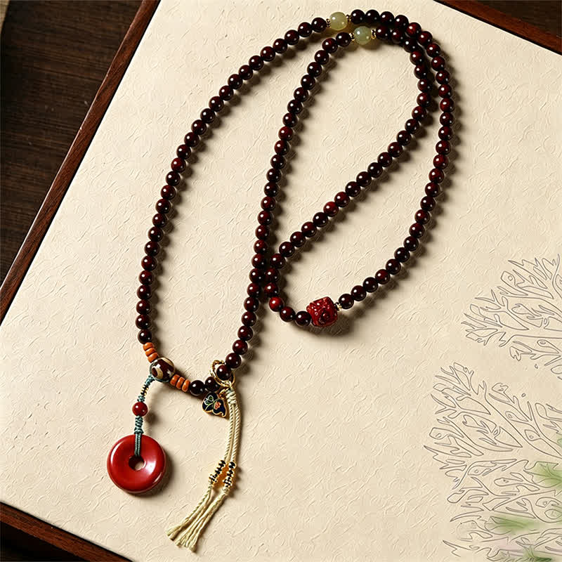 Buddha Stones Mala de protección con hebilla de paz de sándalo rojo, tejido a mano, 108 cuentas. - image 3
