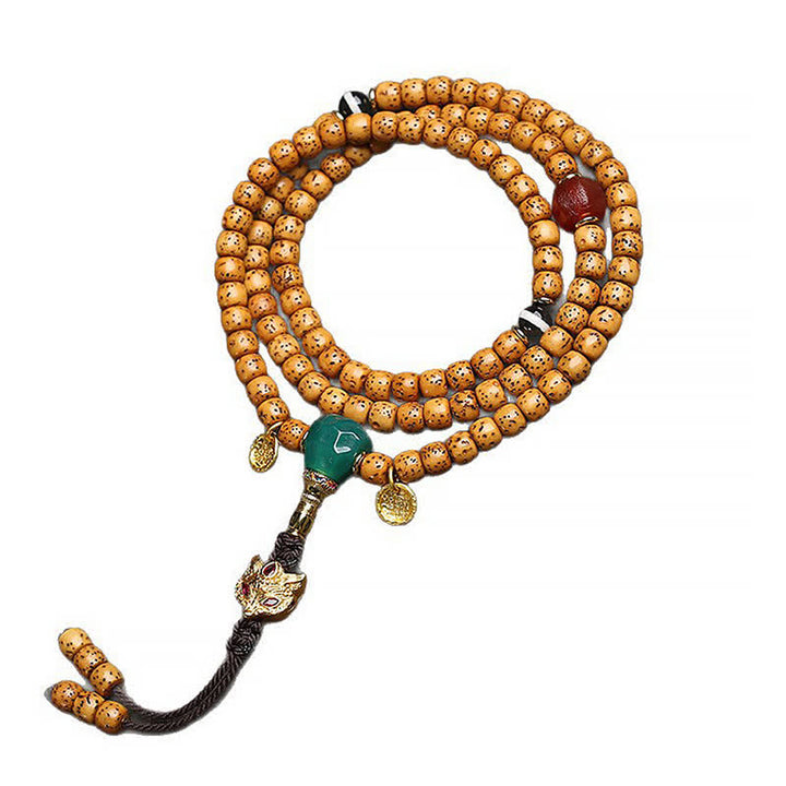 Buddha Stones Mala tibetano hecho a mano de 108 cuentas con diseño de estrella, luna, semilla de Bodhi, zorro y calabaza. - image 1