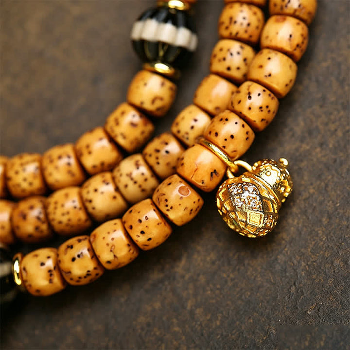 Buddha Stones Mala tibetano hecho a mano de 108 cuentas con diseño de estrella, luna, semilla de Bodhi, zorro y calabaza. - image 3