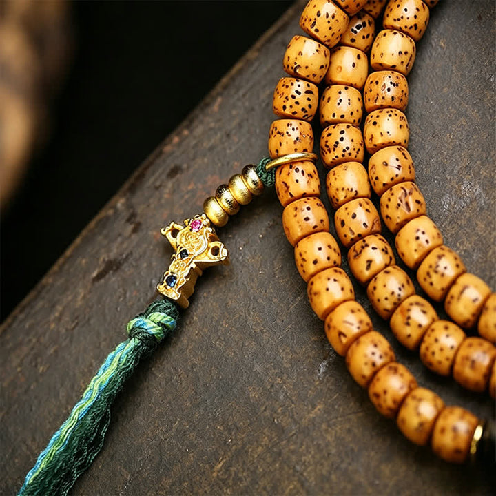 Buddha Stones Mala tibetano hecho a mano de 108 cuentas con diseño de estrella, luna, semilla de Bodhi, zorro y calabaza. - image 8