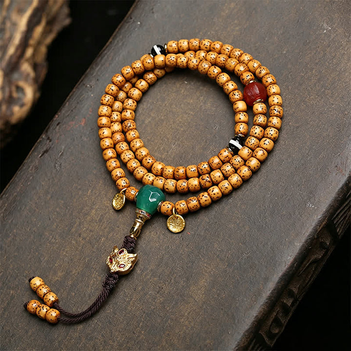 Buddha Stones Mala tibetano hecho a mano de 108 cuentas con diseño de estrella, luna, semilla de Bodhi, zorro y calabaza. - Estilo A - Semilla Bodhi de la Luna Estelar (Sabiduría ♥ Paz Interior) - image 0