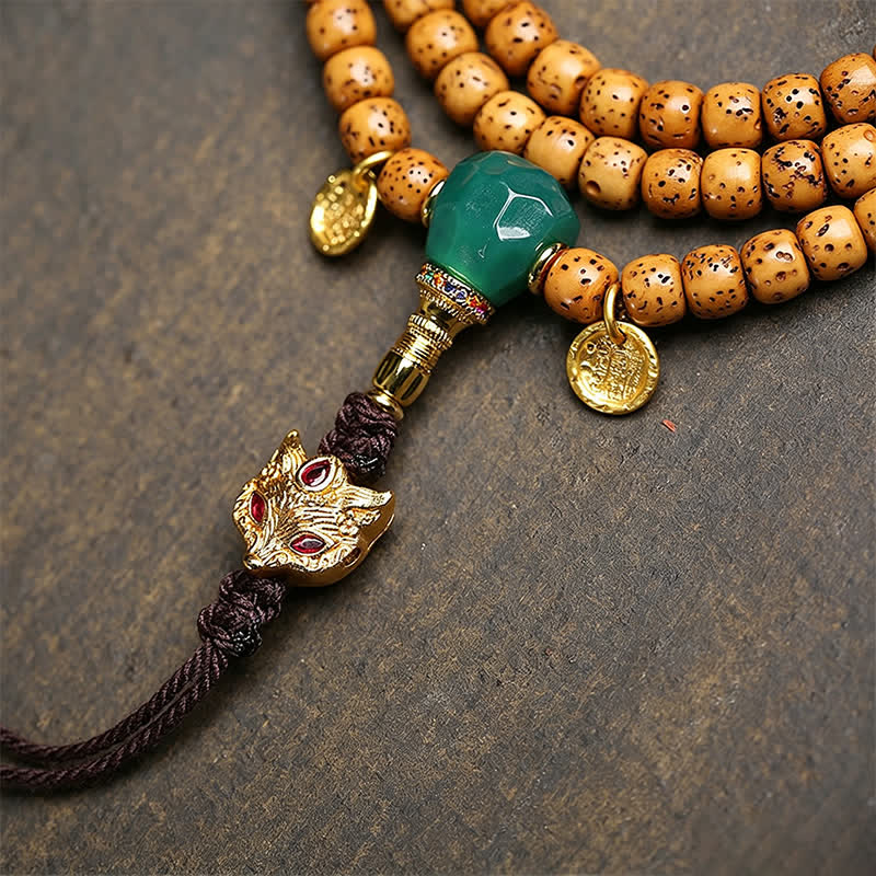 Buddha Stones Mala tibetano hecho a mano de 108 cuentas con diseño de estrella, luna, semilla de Bodhi, zorro y calabaza. - image 2