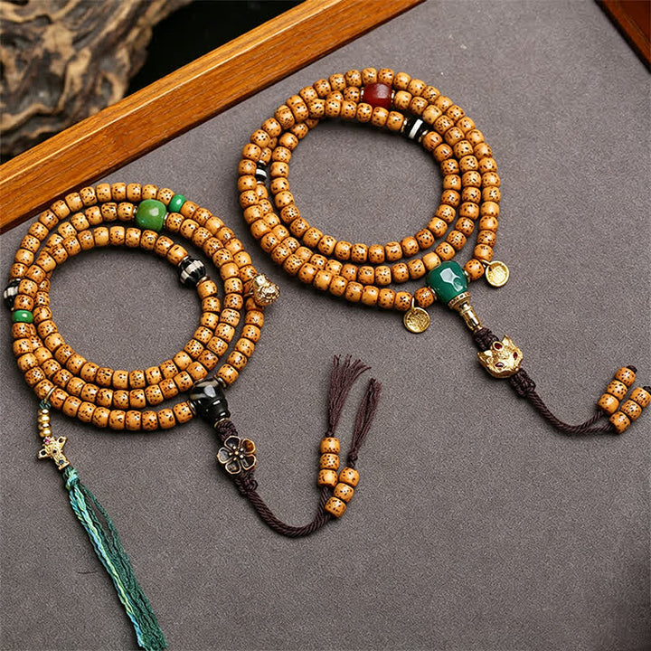 Buddha Stones Mala tibetano hecho a mano de 108 cuentas con diseño de estrella, luna, semilla de Bodhi, zorro y calabaza. - image 4