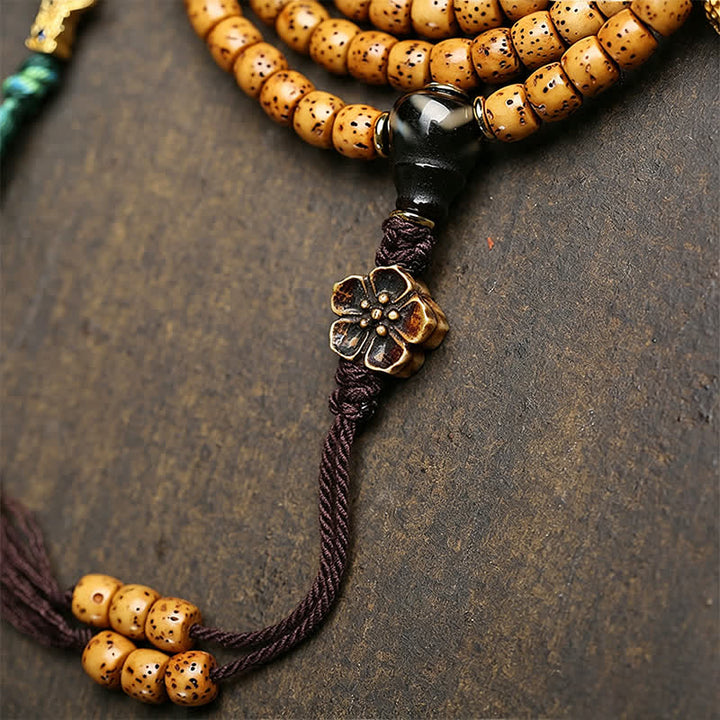 Buddha Stones Mala tibetano hecho a mano de 108 cuentas con diseño de estrella, luna, semilla de Bodhi, zorro y calabaza. - image 7